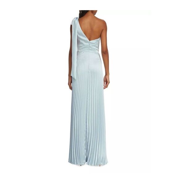 Amsale Womens Satin One-Shoulder Pleated Keyhole Sleeveless Gown Ice Size 6 - Picture 4 of 12